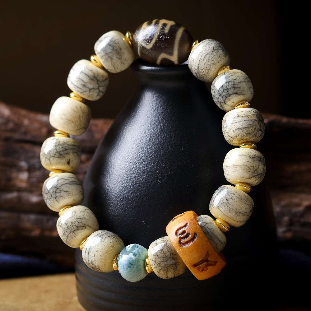 Ethnic Fashion Men - Cracked Yak Bone Barrel Beads Six