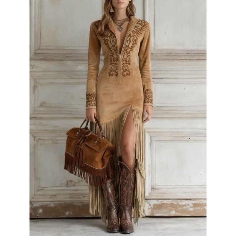 Women's Autumn Dress Retro Eth – Ethnic Chic Fashion recenzja i cena