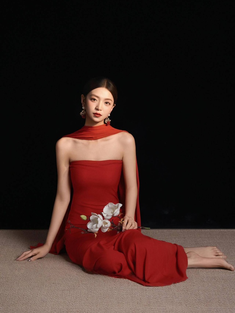 Red Retro Chinese Style Dress  – Ethnic Fashion Photography recenzja i cena