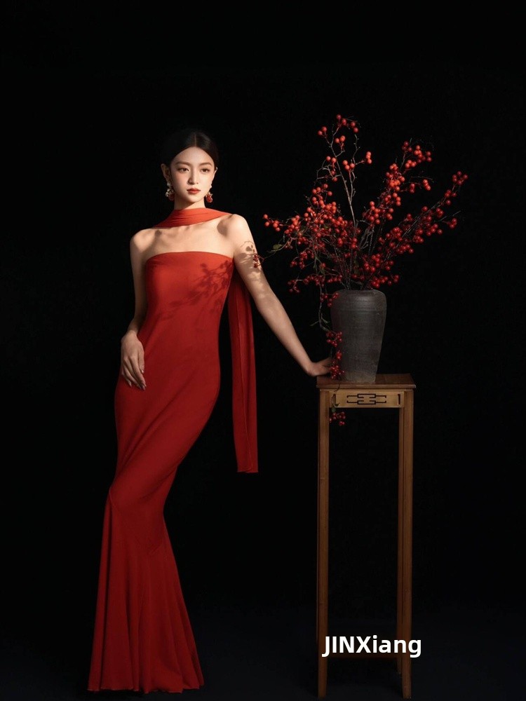 Red Retro Chinese Style Dress  – Ethnic Fashion Photography recenzja i cena