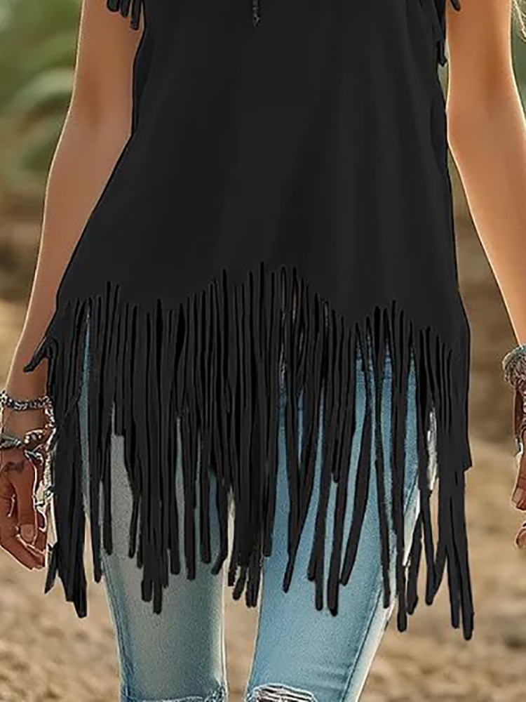 Black Fringed Casual Sleeveles – Ethnic Chic Fashion recenzja i cena