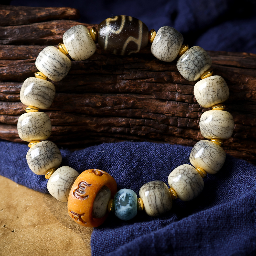 Cracked Yak Bone Barrel Beads  – Ethnic Fashion Men recenzja i cena
