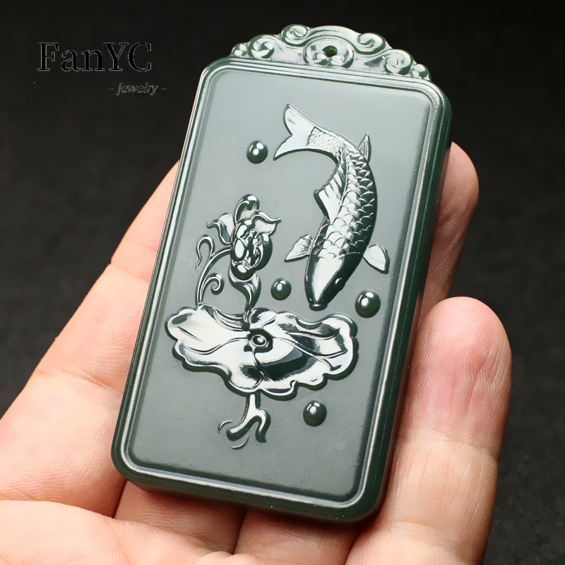 Natural Hetian Jade Qingyu Gua – Ethnic Fashion Men recenzja i cena